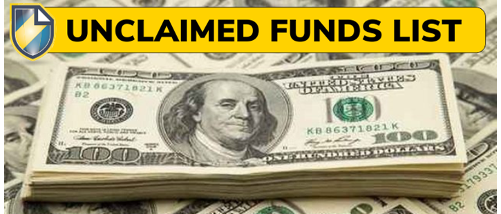 Article header picture showing a stack of 100 dollar bills with the Clerk shield logo and the words "Unclaimed Funds List."