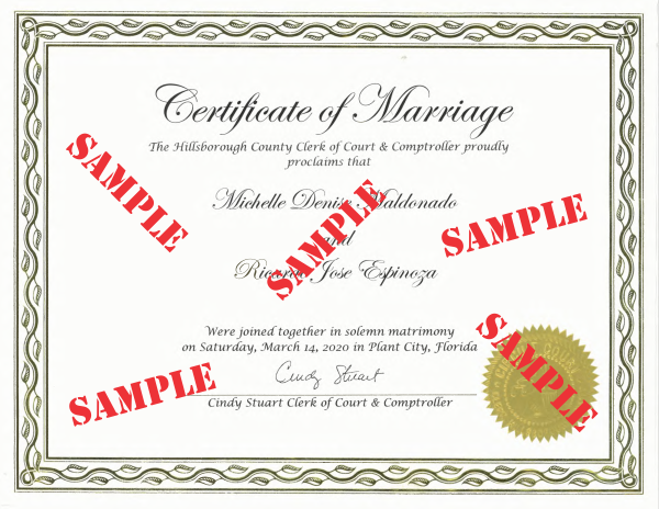 Sample of a Commemorative Marriage Certificate